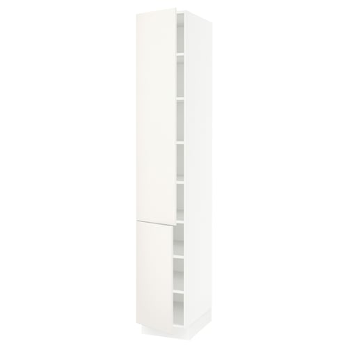 SEKTION white kitchen cabinet. Tall and slim, it sleek, smooth surfaces and adjustable shelves, with a built-in door damper.