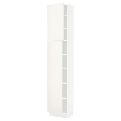 SEKTION: tall white kitchen cabinet with smooth finish, adjustable shelves, and gentle-closing hinge.