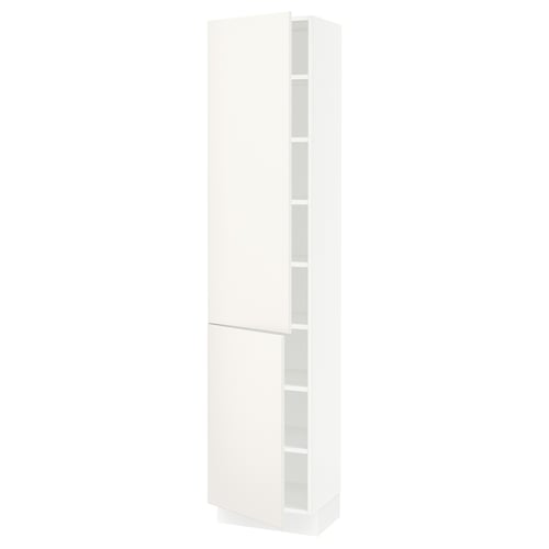 SEKTION white kitchen cabinet, sleek and tall with adjustable shelves, modern minimalist design.
