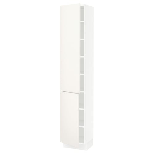 White SEKTION kitchen cabinet with adjustable shelves and soft-closing hinges.