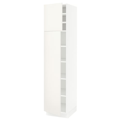 A white SEKTION kitchen cabinet with multiple shelves, sleek design, and modern aesthetics.