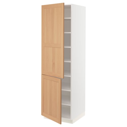 Ikea SEKTION kitchen cabinet, white & oak, tall, adjustable shelves, soft-closing door.