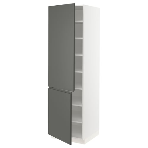 A SEKTION kitchen cabinet with dark grey doors featuring integrated handles, designed by IKEA.