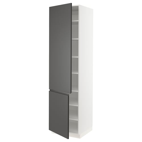SEKTION grey kitchen cabinet with adjustable shelves.