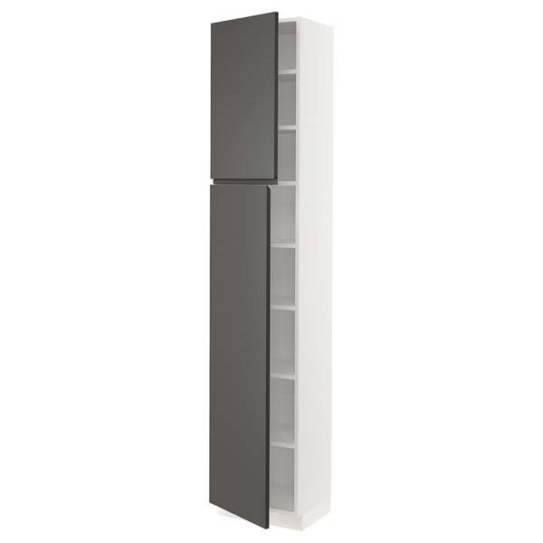 SEKTION High cabinet with shelves/2 doors, white/Voxtorp dark gray, 18x15x90 "