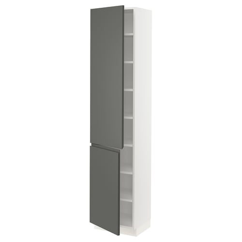 Modern grey and white SEKTION cabinet with dark grey doors and adjustable shelves.