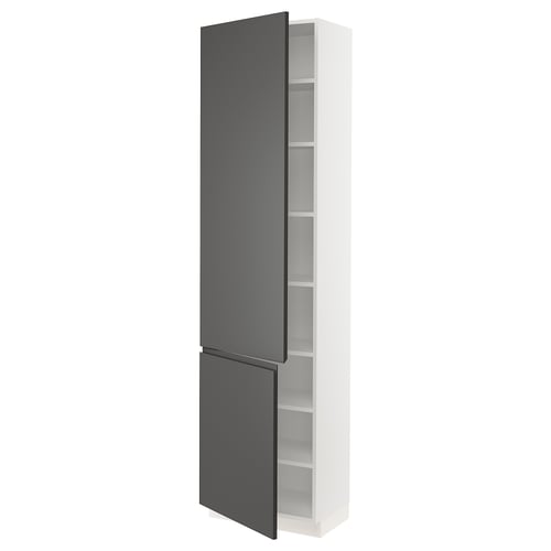 SEKTION kitchen cabinet in grey with adjustable shelves.