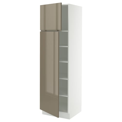 SEKTION kitchen cabinet, high gloss dark brown, sleek, vertical, high storage.