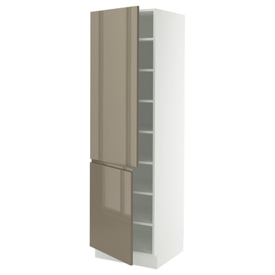 SEKTION High cabinet with shelves/2 doors, white/Voxtorp high-gloss dark grey-brown, 24x24x80 "