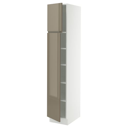 SEKTION kitchen cabinet, high gloss gold, vertically slim, mirrored doors.
