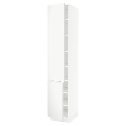 White ikea SEKTION tall kitchen cabinet with adjustable shelves.