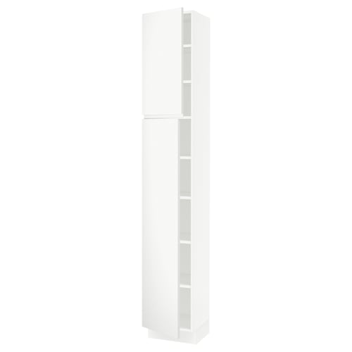 SEKTION kitchen cabinet, white. Tall, rectangular, minimalist design. Adjustable shelves, soft-closing door, modern aesthetic.
