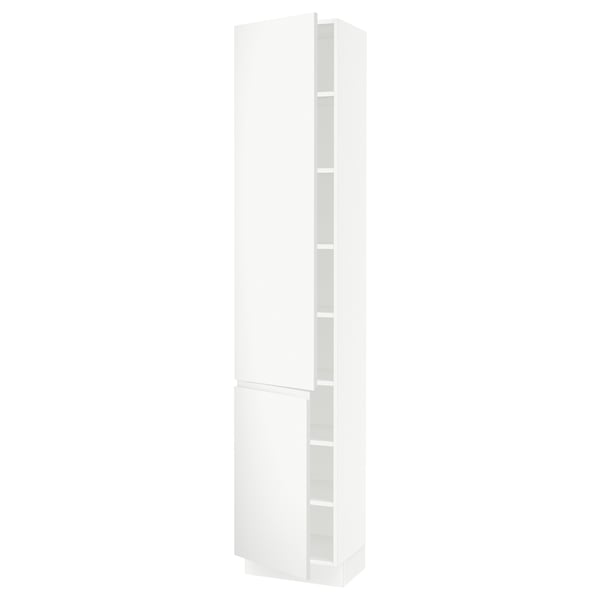 SEKTION High cabinet with shelves/2 doors, white/Voxtorp matte white, 18x15x90 "