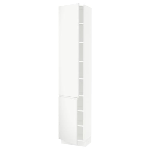 White SEKTION tall kitchen cabinet with adjustable shelves.