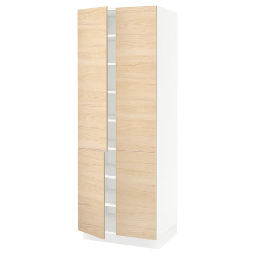 A white and light wood SEKTION kitchen cabinet. It has two doors and adjustable shelves.