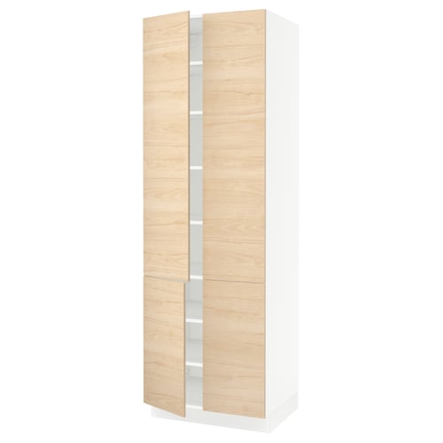 A SEKTION kitchen cabinet with light ash wood grain doors and a white frame, featuring adjustable shelves and a door damper.