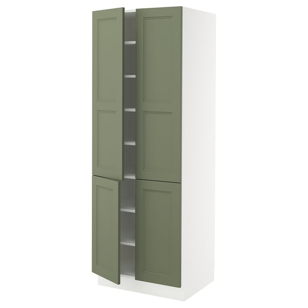 SEKTION High cabinet with shelves/4 doors, white/Axstad gray-green, 30x24x80 "