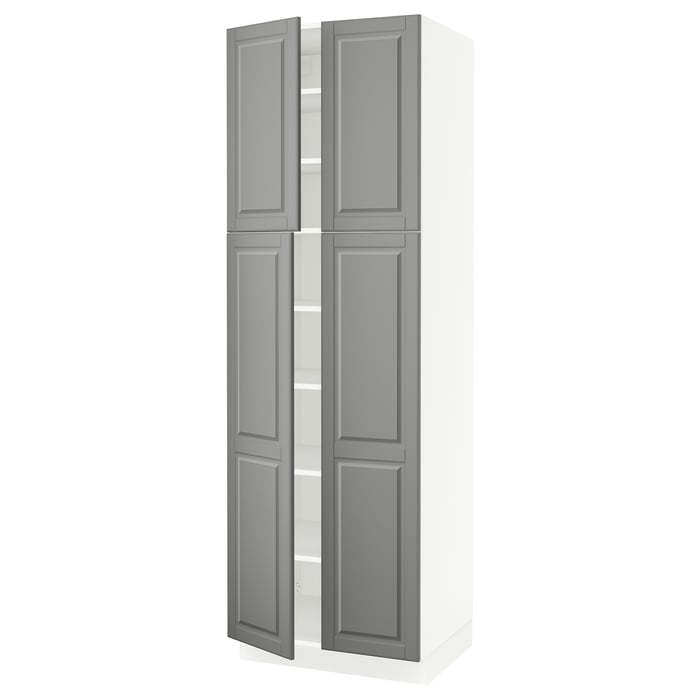 SEKTION high with shelves/4 doors, white/Bodbyn gray, 30x24x90