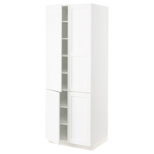 White SEKTION kitchen cabinet with adjustable shelves and a sleek, modern design.