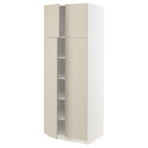 An ikea SEKTION kitchen cabinet in beige with adjustable shelves and soft-close hinges.