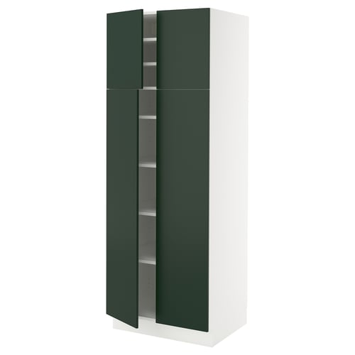 Ikea SEKTION kitchen cabinet. White and green, rectangular, with adjustable shelves.