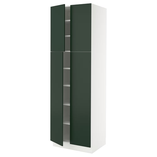 SEKTION tall kitchen cabinet, dark green havstorp, 2 doors, white frame, gleaming finish.