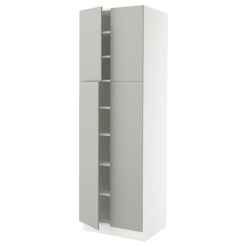 White kitchen cabinet, light grey doors, adjustable shelves, modern clean design, with door dampers.