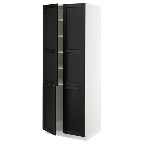 White and black SEKTION cabinet with two black stained wood doors and adjustable shelves.