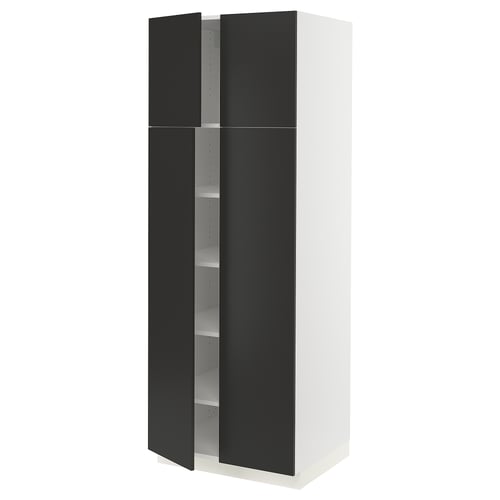 Modern black and white SEKTION kitchen cabinet, tall with adjustable shelves.