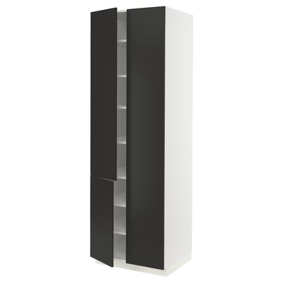 SEKTION High cabinet with shelves/4 doors, white/Nickebo matte anthracite, 30x24x90 "