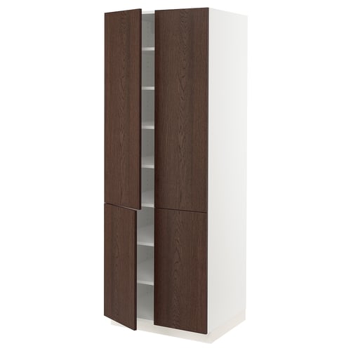 Ikea SEKTION white kitchen cabinet with dark brown sinarp wood doors.