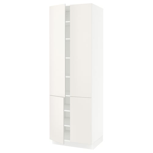 This image shows a SEKTION kitchen cabinet in white with smooth, clean lines. It is tall and rectangular with adjustable shelves inside.