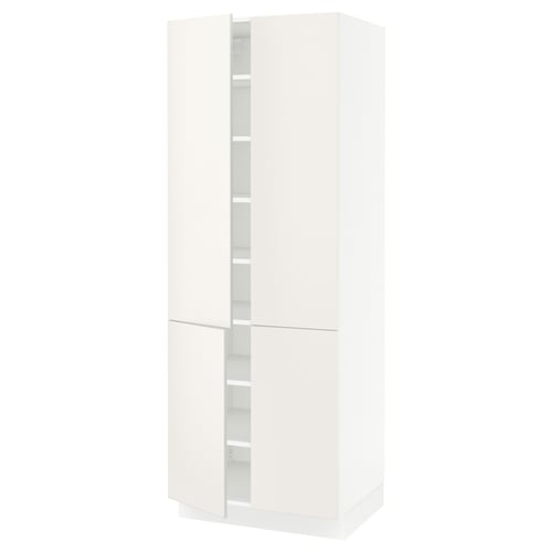 A white SEKTION cabinet with two hinged doors and adjustable shelves, featuring sleek lines and a modern design.
