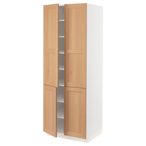 Ikea SEKTION white cabinet with oak doors, adjustable shelves, and soft-closing hinges.