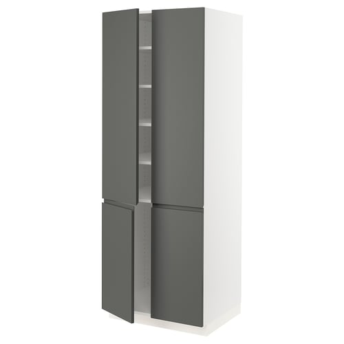 SEKTION kitchen cabinet in dark grey with adjustable shelves.