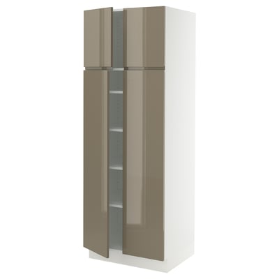 SEKTION High cabinet with shelves/4 doors, white/Voxtorp high-gloss dark grey-brown, 30x24x80 "