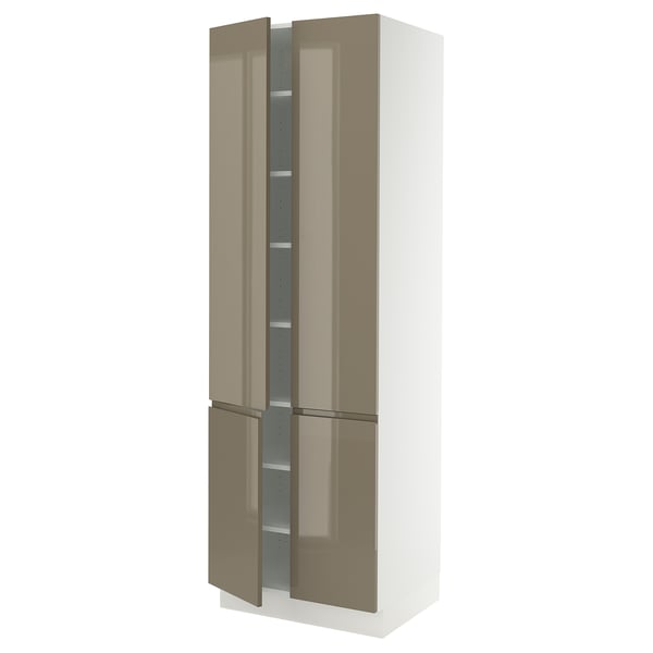 SEKTION High cabinet with shelves/4 doors, white/Voxtorp high-gloss dark grey-brown, 30x24x90 "