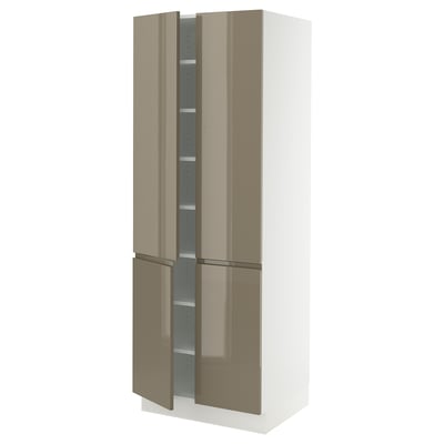 SEKTION High cabinet with shelves/4 doors, white/Voxtorp high-gloss dark grey-brown, 30x24x80 "