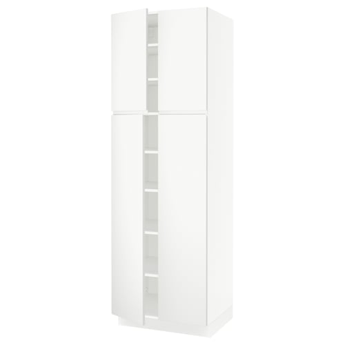 A white SEKTION kitchen cabinet with a modern, minimalist design, featuring adjustable shelves and a door with built-in handles.