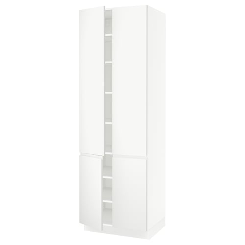 Modern white kitchen cabinet, rectangular shape, sleek design with integrated handles.