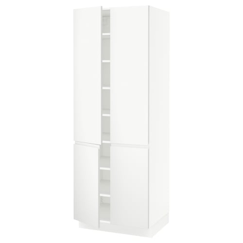 White SEKTION matte kitchen cabinet with adjustable shelves.