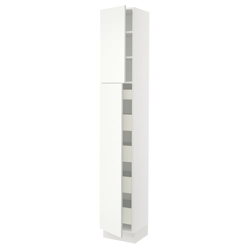 White tall cabinet with 2 adjustable shelves from SEKTION. Sleek, modern design with clean lines.