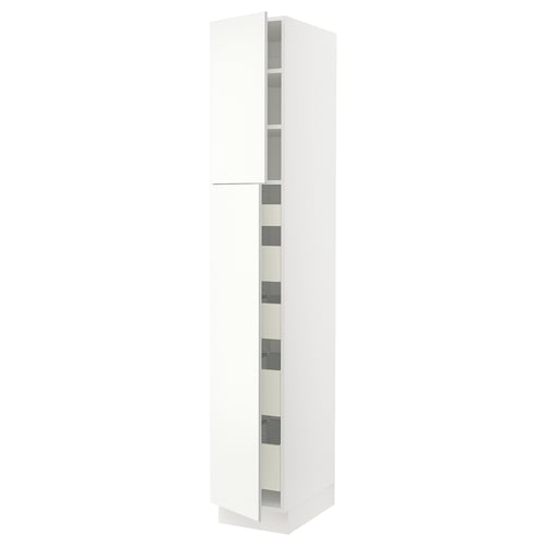 A white SEKTION cabinet with adjustable shelves and a smooth door mechanism.