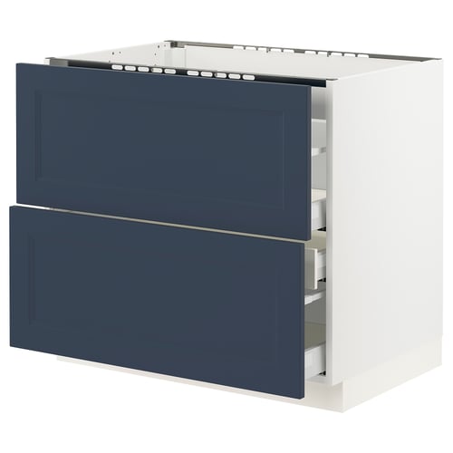 Ikea SEKTION blue kitchen cabinet with drawers.