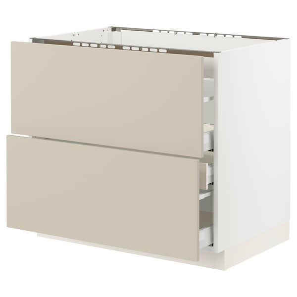 SEKTION / MAXIMERA Base cab f cktp/2 fronts/3 drawers, white/Havstorp beige, 36x24x30 "