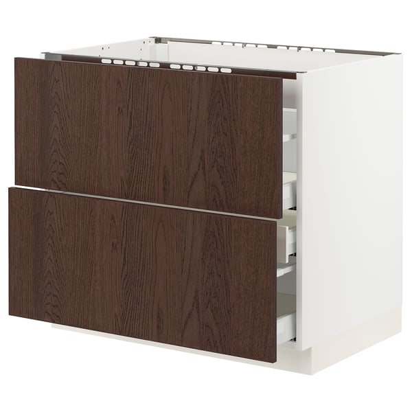 SEKTION / MAXIMERA Base cab f cktp/2 fronts/3 drawers, white/Sinarp brown, 36x24x30 "