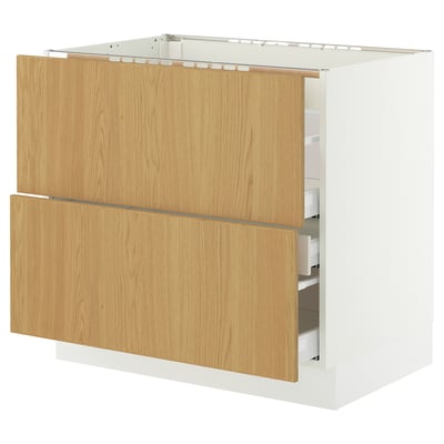 SEKTION / MAXIMERA Base cab f cktp/2 fronts/3 drawers, white/Sinarp oak veneer, 36x24x30 "