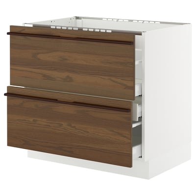 SEKTION / MAXIMERA Base cab f cktp/2 fronts/3 drawers, white/Stensta dark brown ash veneer, 36x24x30 "