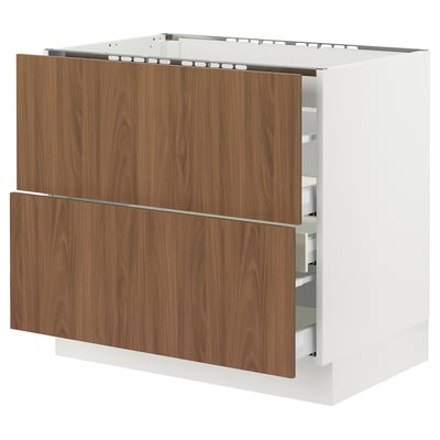 SEKTION / MAXIMERA Base cab f cktp/2 fronts/3 drawers, white/Tistorp brown walnut effect, 36x24x30 "
