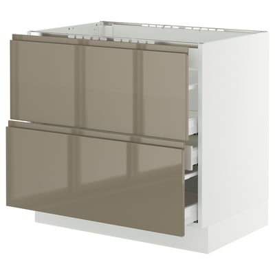 SEKTION / MAXIMERA Base cab f cktp/2 fronts/3 drawers, white/Voxtorp high-gloss dark grey-brown, 36x24x30 "